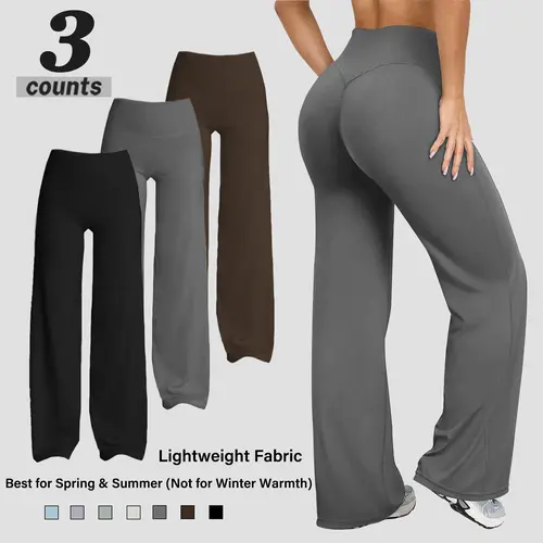 Women's Knitting Flared Pants - High Waist, Lightweight, Stretchy Solid Chic Pants with V-Back Seam, Yoga-Ready Flex for Casual Lounge Wear