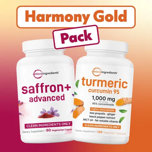 Micro Ingredients Harmony Gold Pack: Turmeric Curcumin 1000mg 120 Vegetarian Capsules & Saffron+ Advanced Supplements 60 Vegetarian Capsules
