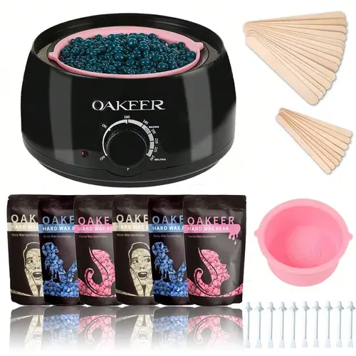 Viilife Oakeer All-in-1 Hard Wax Kit Bags, Skin-Friendly At-Home Hair Removal Set with Easy-Clean Silicone Bowl, 6 Bean-Based Sensitive Skin Beads, Prep & Aftercare Sprays, 62 Accessories for Bikini Area Waxing