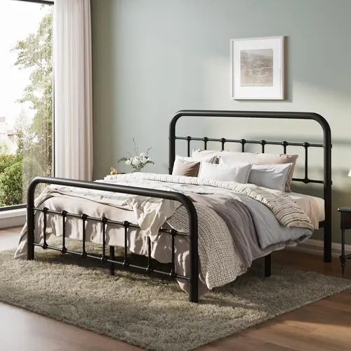 MUTICOR Vintage Industrial Metal Bed Frame,Full/King/Queen Bed Frame, Arched Tube Design, Sturdy Construction, No Box Spring Needed