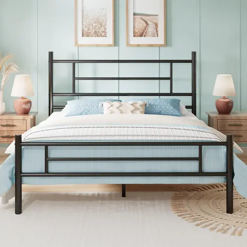 MUTICOR Modern Industrial Metal Bed Frame,Full/King/Queen Bed Frame, Minimalist Line Design, Heavy-Duty & Durable, No Box Spring Needed
