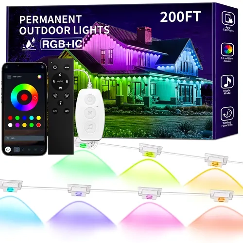 RGB+IC IP67 Waterproof  Outdoor LED Permanent Light, 500FT-16.4FT Christmas Lights Comes with App and Remote Control, Best Choice for Party, Valentine's Day Decoration, Garden and Gift for Boyfriend or Girlfriend, Patio Outdoor Light