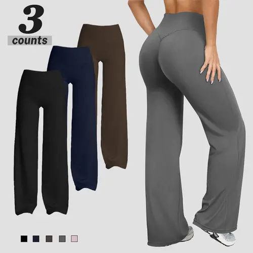 Women's High-Waist Straight Leg Athleisure Pants - V-Back Seam, Bare-Feel Soft Stretch Female Bottoms, Lightweight Airy Relaxed Fabric, Gym & Outdoor Workout Leggings