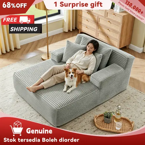 Niccae 65-Inch Armless Chaise Lounge with Cup Holder — Extra-Large, Deep-Seated, Comfortable Corduroy Sofa Bed; Versatile "Cloud-Like" Sofa Bed & Reading Chair for Living Rooms, Bedrooms, and Apartments (No Assembly Required)