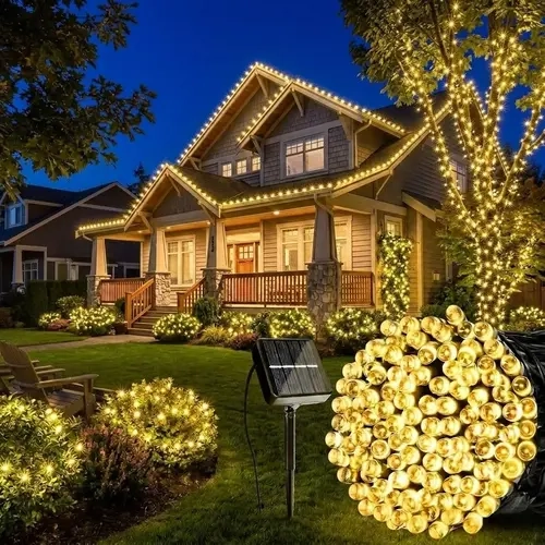 TOODOUR Solar Outdoor LED String Lights - 72ft 200 LEDs, 8 Modes, Waterproof, Energy Efficient, Built-in Batteries, 2 Switches Control, Easy Installation for Yard, Fence, LED Decoration, Solar Christmas Lights