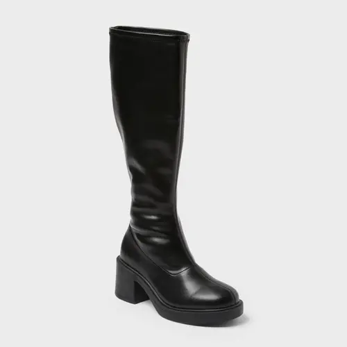 Wild Fable Women's Danika Tall Stretch Boots with Memory Foam Insole Black Polyurethane Mid Calf Walking Shoes
