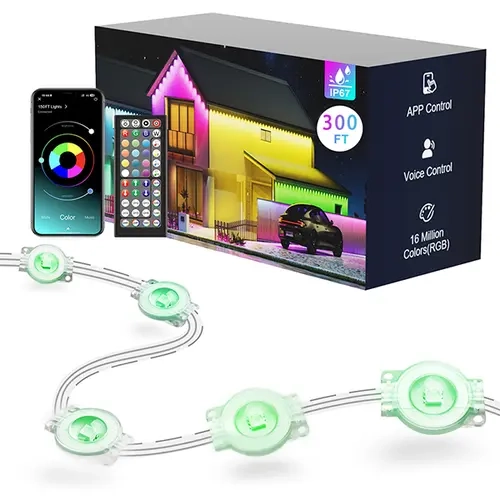 50–500FT Permanent Outdoor Lights, Smart RGBIC Eave Lights with App & Remote Control, DIY Scene Modes & Chasing Effects, IP67 Waterproof Roofline LED Lights for Halloween, Christmas, Holiday Decor & Year-Round Home Lighting