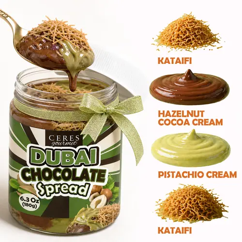 Dubai Chocolate Spread Jar – Pistachio Cream & Crispy Kataifi | Viral Gourmet Dubai Chocolate | Breakfast, Snacks & Desserts – 6.35 oz