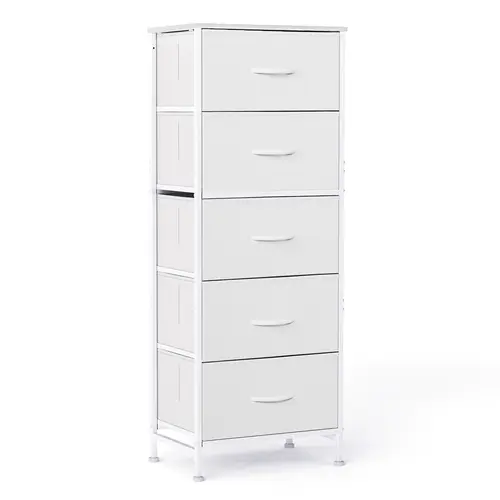 Sweetcrispy 5-Drawer Wooden Modern Vertical Storage Cabinet - Sturdy Steel Frame, Wood Top, Multi-Functional Smart Organizer, 44 lbs Capacity, Bedroom Dresser for Hallway (Indoor Furniture Cupboards & Cabinets), Modern Vertical Cabinet