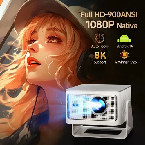 HY350MAX 900ANSI Projector Auto Focus 8K Decode Android 14 Allwinner H726 Built-in 15W HiFi Speaker Dual WiFi6 BT5.4 Native 1080P 1.0:1 short Throw Portable Smart Projector For Home Cinema Movie Night #tiktokshopstockup
