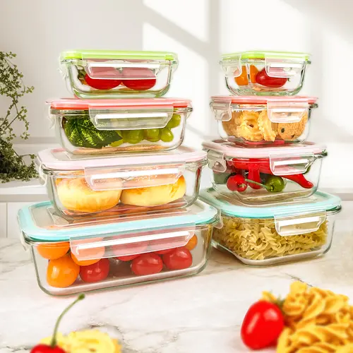 8 Pack Premium Stackable Food-Safe Glass Food Storage Containers with Airtight Leak-Proof Seal Lids - 400°C Microwave, Oven, Freezer, Dishwasher Safe, BPA Free, Stain-Resistant, Easy-Clean 50z for Meal Prep Bento Boxes - Kitchen Supplies, Home Essentials