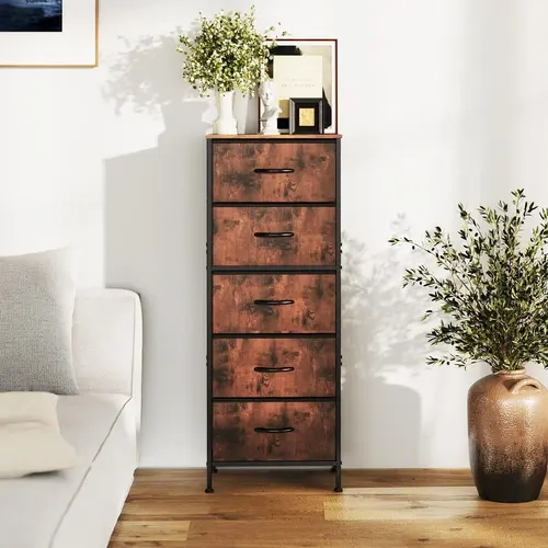 Sweetcrispy 5-Drawer Fabric Drawers Chest - 12mm Durable Artificial Wood Top, Sturdy Steel Frame, Adjustable Legs, Anti-Tip Safety, Stack or Stand Design, Space Saver Vertical Organizer, Easy Assembly for Bedroom, Closet
