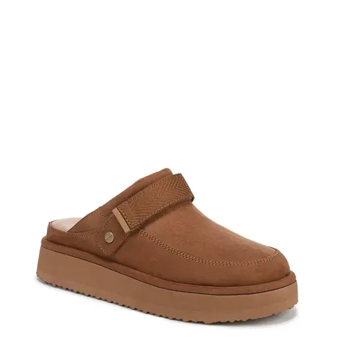 Dr. Scholl's Women's Chill Time Casual Platform Mule Slides Footwear - Gentle Microfiber/Wool Upper, Slip-On Oblique Toe, Flexible Design, 1 1/3 Inch Heel, Adjustable Hook-Loop Strap Fine-Tunes Fit