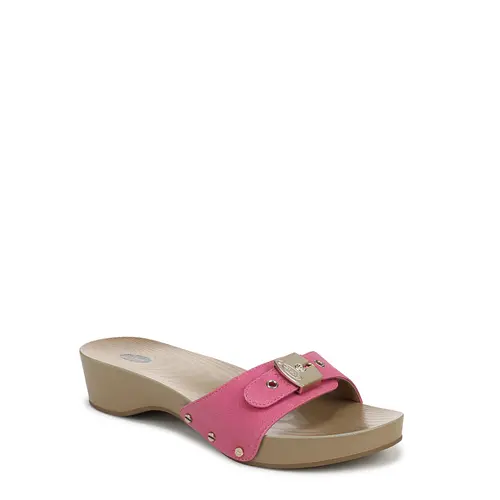 Dr. Scholl's Women's Classic Soft Casual Wedge Slide Sandals - Orthopedic Block Heeled Sandals with Faux Wood, Flexible Arch Support, Lightweight Foam Insole, Adjustable Buckle, Decor Accents