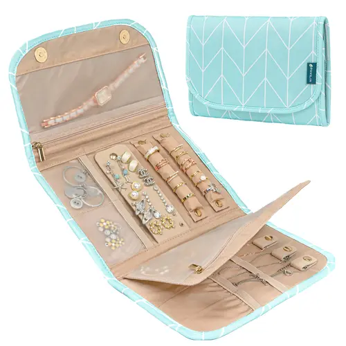 PAVILIA Travel Jewelry Case Organizer, Foldable Jewelry Travel Roll Bag, Small Jewelry Travel Pouch Wallet for Earrings, Rings, Necklaces, Bracelets, Travel Packing Accessories