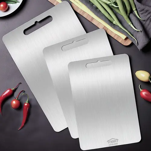 3PC Food Grade Stainless Steel Cutting Board Set - S/M/L Sizes, Edge-Smoothed, Rustproof, Ultrathin, Durable, Portable Kitchen Tool for Meat, Vegetables, Food Preparation, Easy to Clean