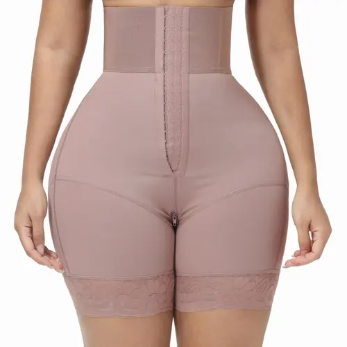 LUXSEREN Women's High-Waist Elastic Lace Floral Mesh Shapewear Boyshorts - 3-Row Crotch Closure, Adjustable Waist Trainer, Abdomen Shapewear, Double Panel Fabric, Compression Leg, Comfortable All-Season Minimalist Lingerie