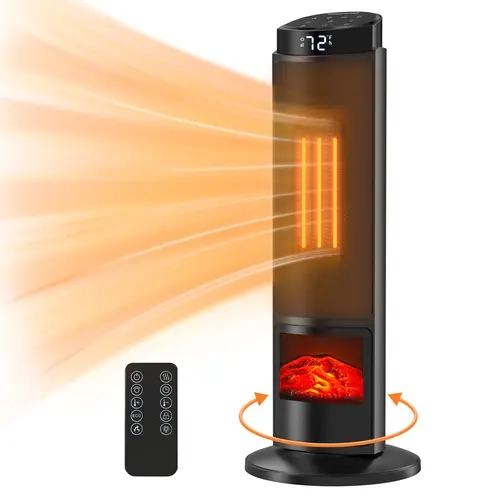 Sweetcrispy 1500W Power Corded Indoor Portable Space Heater - 23in Model, Adjustable Temperature, Scheduled Shutdown (12H Timer), 7 LED Light Modes, 70° Oscillating Heat, Up to 95°F, Remote Control, Tip-Over Protection, Silent Warm Flow, Bedroom Home Use
