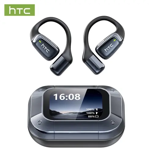 HTC NE25 True Wireless Earbuds - Plastic Bluetooth 6.0 No Cables Headset with LED Display, High Fidelity, IPX5 Sweatproof, Built-in Microphone, TWS Link, 45Hz-20kHz Frequency, for Gaming & Sports Use