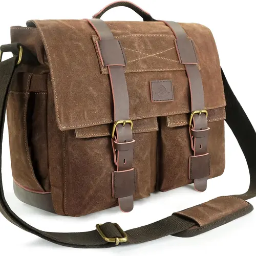Men's Classic Retro Plain Canvas Crossbody Messenger Bag - Magnetic Closure, Anti-Theft, Water-Resistant for Drizzles, Adjustable Strap, Bottle-Side Pockets, Mesh Quick Access, Business Hiking Use, Fits 15.6-Inch Laptop, Vintage Casual Work Satchel