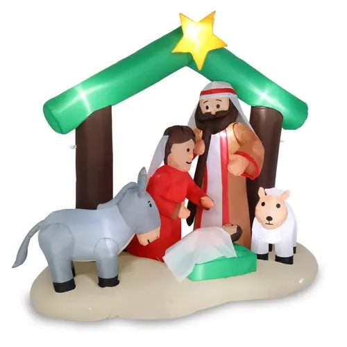 6ft Durable Plastic Inflatable Religious Nativity Jesus Christmas Decor for Home - 8 Lamp Beads, Drawstring-Equipped, Night Glow, Easy Install, Front Porch Christmas Decor, Holiday Decorating, Patio & Yard Ornament