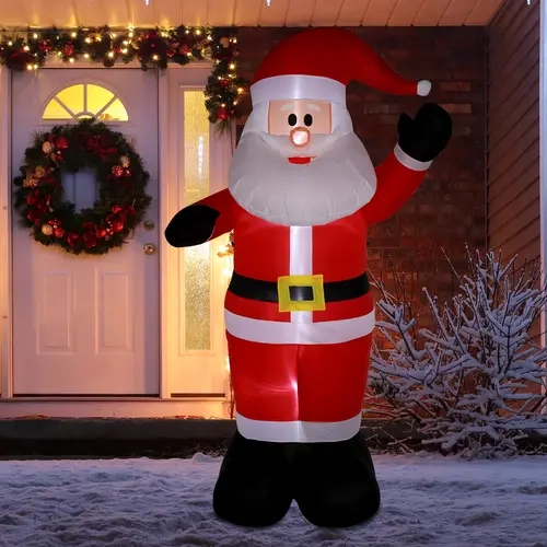 8ft Plastic Inflatable Magical Santa Claus Garden Decorations, Festive Home Ornament with 4 String Lights, Durable Reusable Outdoor Christmas Decor for Holiday Atmosphere