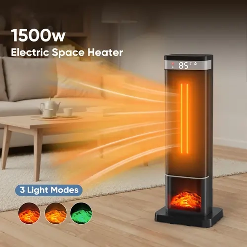 23inch Space Heaters for Indoor Use, Portable Heater with 7 Light Colors, Adjustable Thermostat with Remote, Tip-over Protection Up to 95°F, 60°Oscillation,stop operating 30 seconds after the power is cut off.