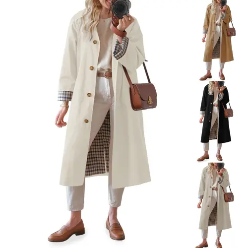 UANEO Womens Long Trench Coat Single Breasted Oversized Windproof Overcoat Fashion Mid-Length Trench Coat