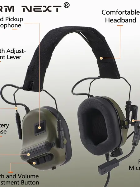ARM NEXT Tactical Headset, Head-Mounted ABS Earmuffs with 22dB NRR Noise Reduction, PTT Intercom & Microphone for Unisex Hunting & Shooting Activities