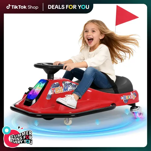 PHIVILLA 24V Electric Drift Go Kart for Kids, 2-in-1 Wiggle Ride-On Car, 360° Spin, Up to 9.3 MPH, 176 lbs Max Load, Light-Up Wheels, Wireless Audio Music, Safety Harness, Slow Start, Ages 3+