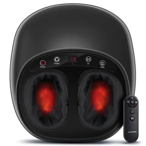 MASGRE Portable Shiatsu Foot Massager with Heat, Deep Kneading & Air Compression for Tired Feet, Removable Washable Sleeve, Improve Blood Circulation, Remote Control, Birthday Gifts for Women Her, Christma Gifts