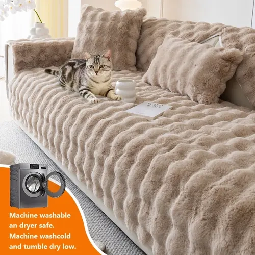 Soft Plush Sofa Cushion Cover, Pet-Friendly Winter Protector, Washable Sofa Protector, Sofa Couch Protector, Furniture Protection for Living Room Bedroom Office
