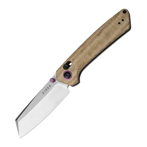 Kizer Madrac EDC Knife, Brown Micarta Handle, White Nitro-V Blade V3693A2