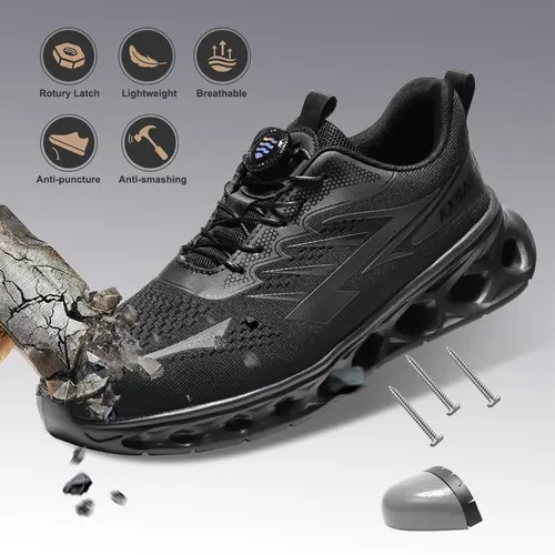 【Clearance】Men's Wide Steel Toe Work Protective Shoes - Breathable Work Boot, Slip-Resistant, Puncture-Resistant, Rotating Buckle, Air Cushion Comfort, Fashion, Comfortable Fit, Summer Industrial Daily Use Footwear