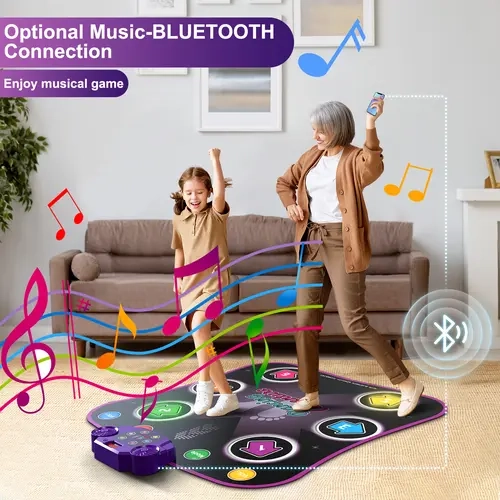 Kids' Electric Remote Control Dance Mat - 6-Button, Bluetooth, 5 Game Modes, Non-Slip LED Design, Fun Music, 34.8x30.9in, Battery-Powered, 1x Dance Mat, 1x Musical Notation, Cool Gifts for Kids for Girls Ages 3-12 (Toys & Hobbies)