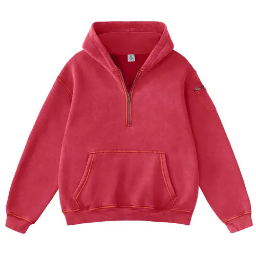 FAIABLE Hoodies Vintage Acid Washed Heavyweight Fleece Half Zip Unisex Hoodie for Women with Kangaroo Pocket & Earbud Sleeve Pocket Casual Aesthetic Streetwear Style Essential Comfort Hoodies