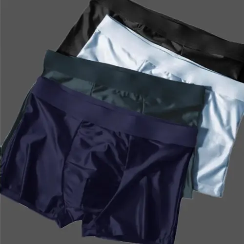 Men's Ice Silk Underwear Set, 4 Pcs Solid Color Boxer Shorts, Breathable Comfortable Fit, Ideal for Summer Wear