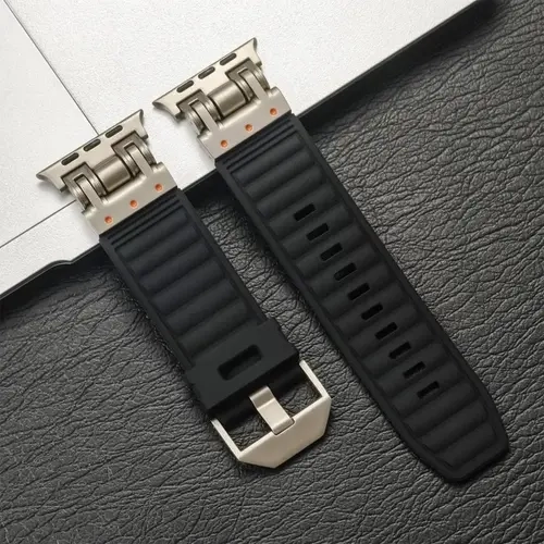 Soft Silicone Replacement Watch Band for iWatch Ultra 2 (49/45/44/42mm) & Series 9/8/7/6/5/4, Comfortable Fit Gentle Wear Accessory, Black/Orange Smartwatch Strap, Best Gifts for Birthday/Anniversary, Back to School Haul