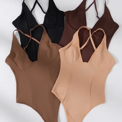 2/3/4-Piece Set Sexy Cross-Back Shapewear Bodysuit with Tummy Control and Butt-Lifting Design, Underwire with Adjustable Straps, Non-Padded and Push-Up Style, Suitable for Daily Casual Wear, High-Elasticity Shapewear for Women