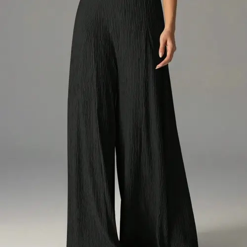 Women's High Waist Wide Leg Textured Pants, Casual Fashion Loose-Fitting Bottoms, Comfortable All-Season Wear, Stylish Ladies' Clothing, Casual Street Trousers