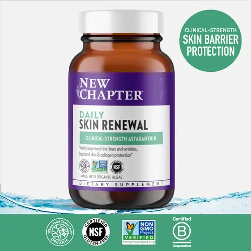New Chapter Daily Skin Renewal with Clinical-Strength Astaxanthin Supplement + Collagen Protection & Vitamin A C E Zinc for Healthy Skin - 30 ct