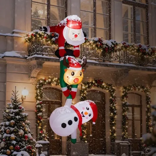 7.5FT Lighted Polyester Christmas Inflatable Decoration Set - Hanging Santa, Reindeer, Snowman with Built-in LEDs, Magical Outdoor/Indoor Decor, 2 x Securing Ropes for Holiday Party Photo Backdrop, Front Yard Lawn