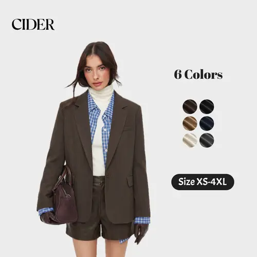 Cider Notched Collar Textured Oversized Blazer Casual Trendy Outfits