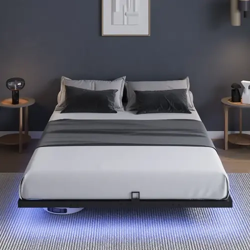 AVENCO Floating Modern Platform Bed Frame - Minimalist Design with LED Lights, Remote, Slide Stopper, Noise-Free Structure, Easy Assembly, No Box Spring Needed, 1200 lbs Capacity, Space-Saving Furniture for Bedroom (Full/Queen/King Sizes)