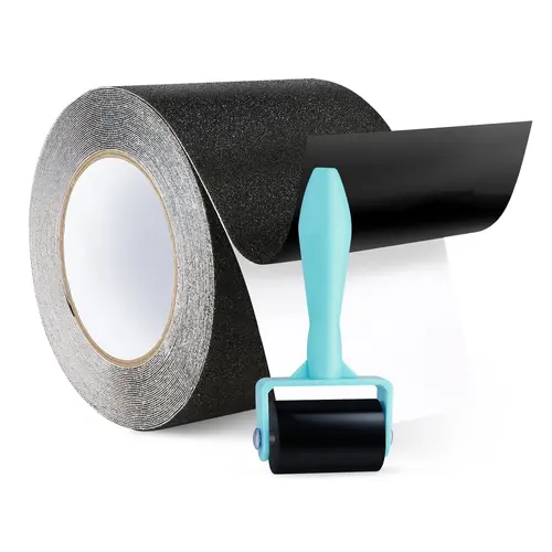 VEVOR 80-Grit Grip Aluminum Oxide Anti-Slip Tape (35ftx4inch Roll + Roller), Peel-and-Stick High Traction Stair Treads, Strong Adhesive, Easy to Use, Detergent/Oil/Waterproof for Wet Stairs, Durable, Cuttable, Works on Tile Metal Wood, Indoor Safety
