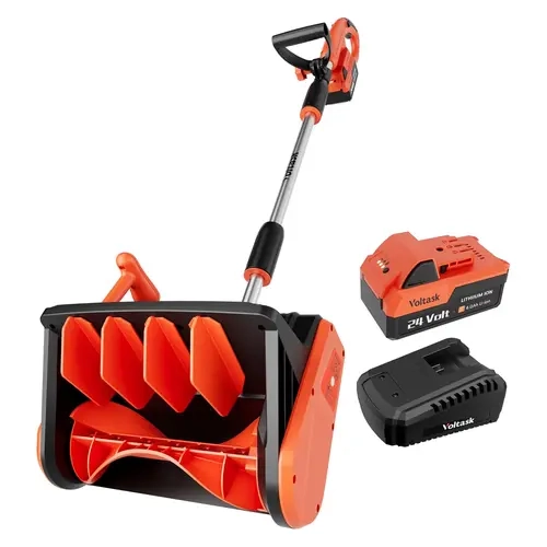 VOLTASK Cordless Snow Blower Power Tool - 24V/48V, 13Inch/16Inch, 4-Ah Battery, Directional Plate, Dual Adjustable Handles, Quick Charger, Durable Construction for Home Efficient Clearing