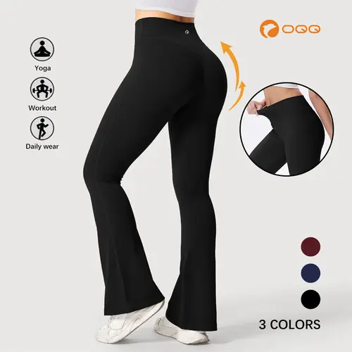OQQ Women's High Waist Flared Athleisure Bottoms - V Back Contour Leggings, Sportswear Pants, Pilates Pants for Gym Workouts, All Season Fitness Training