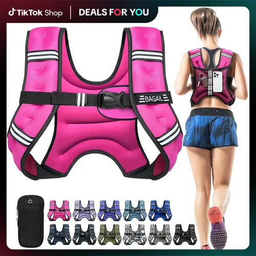 【Summer Wins】BAGAIL Weighted Vest, 5lbs/8lbs/10lbs/12lbs/15lbs/20lbs/25lbs/30lbs Weight Vest with Detachable Phone Pouch, Rucking Vest for Women, Men, Walking, Training, Running Summervibes