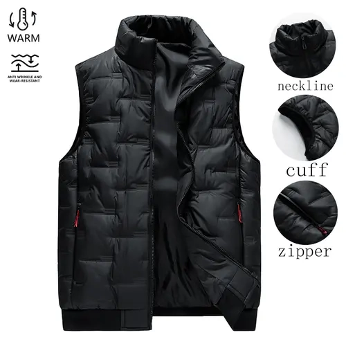 Men’s Textured Woven Sleeveless Mock Neck Sleeveless Gilet - Warm, Adjustable Menswear Outerwear for Winter Athletic Activewear Layering, Casual Outdoor Vest