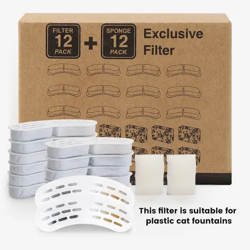 MISFANS B13 Cat Fountain Filter Element Supplies - 12-Pack Activated Carbon Filters & Sponges (12 Each), Soak-5-Min Start, Lasts Months, Long-Lasting Freshness, For B13 Plastic Units Only (Water Unit Not Included)